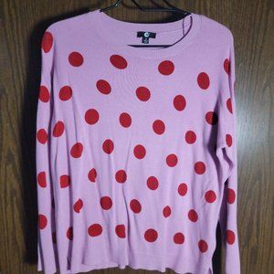 NWOT A&I Women/s Pink & Red Polka Dot Lightweight Soft Sweater Shirt Top Size Sm